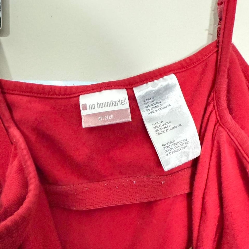 No Boundaries size XL extra large red spaghetti strap tank top with a cowl neck - Picture 3 of 3